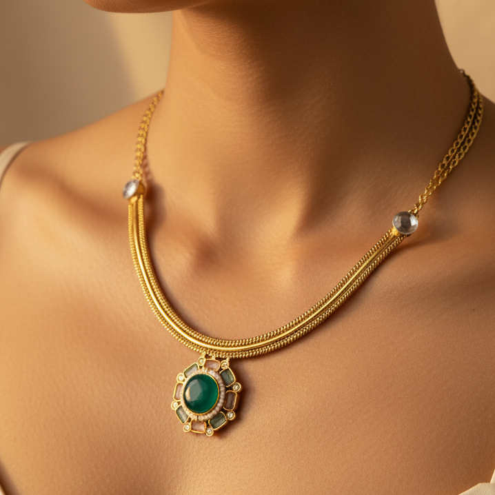 Flower Monalisa Stone Necklace Set