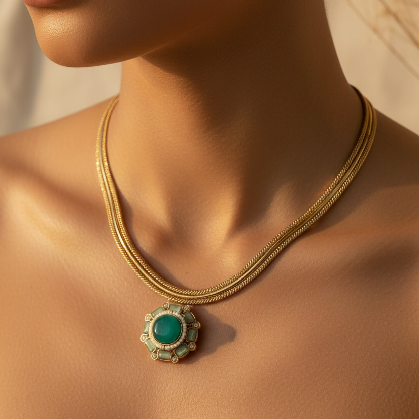 Flower Monalisa Stone Necklace Set