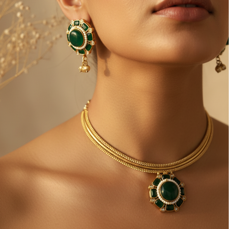 Flower Monalisa Stone Necklace Set