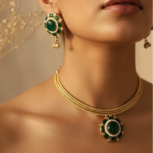 Flower Monalisa Stone Necklace Set