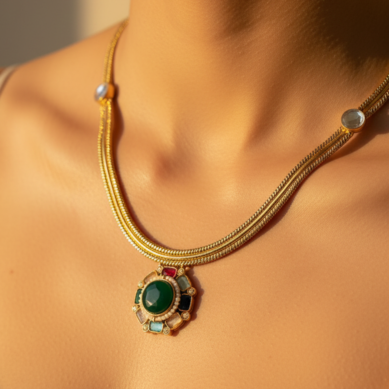 Flower Monalisa Stone Necklace Set