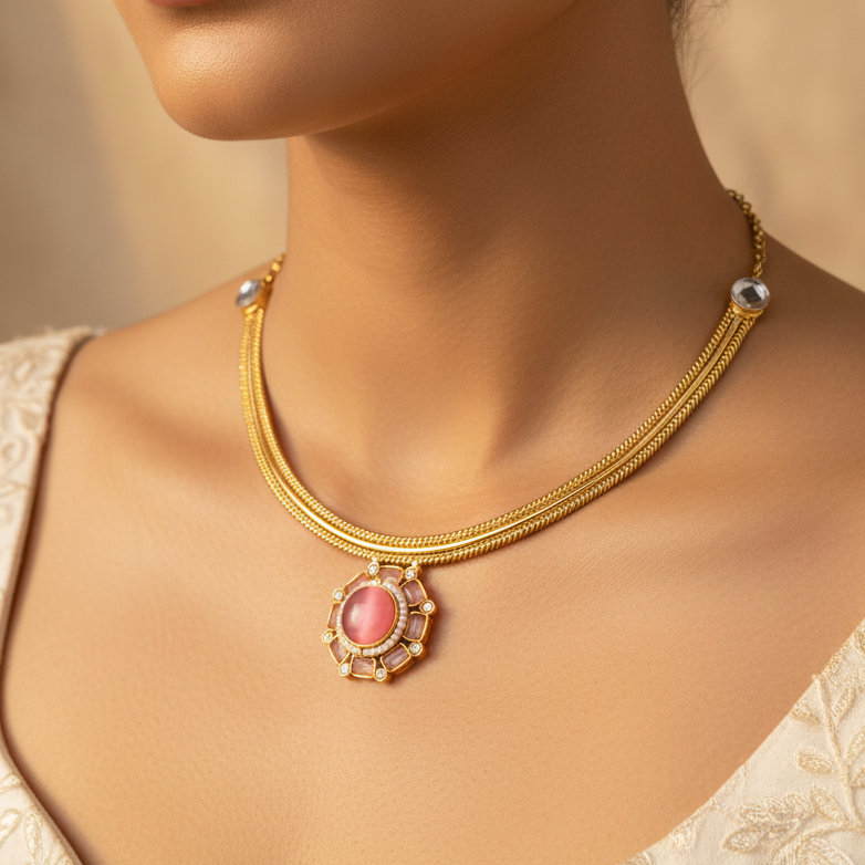 Flower Monalisa Stone Necklace Set