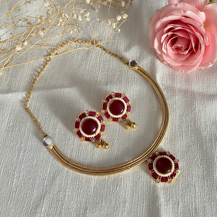 Flower Monalisa Stone Necklace Set