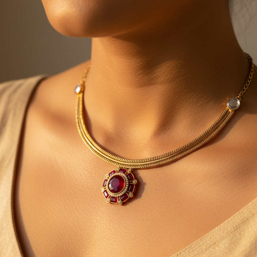 Flower Monalisa Stone Necklace Set
