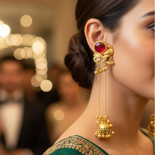 Bird Stone Kashmiri Earrings