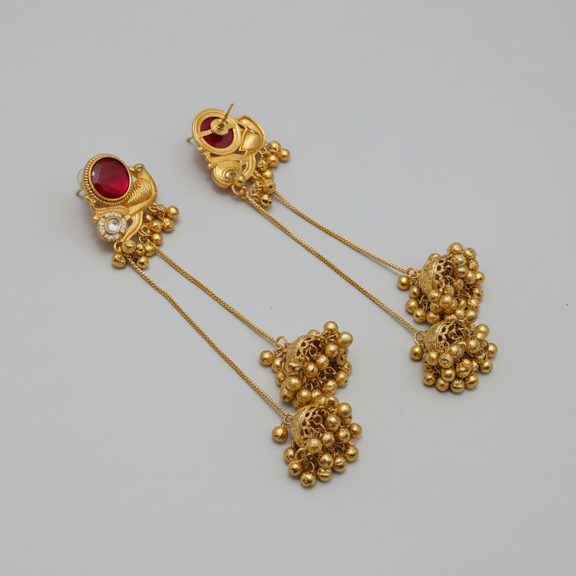 Bird Stone Kashmiri Earrings