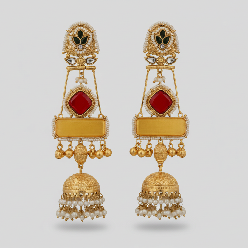 Designer Stone Kashmiri Earrings