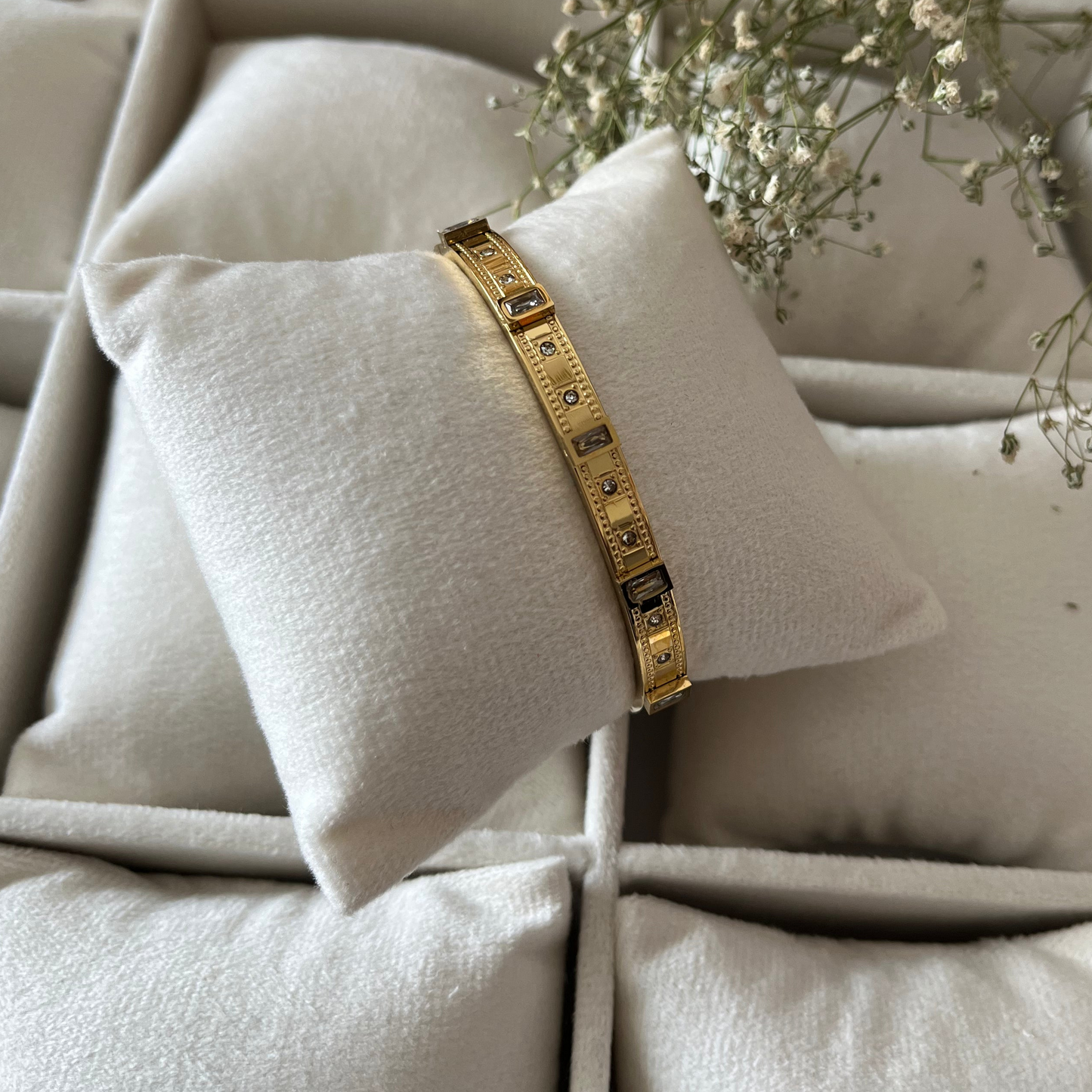 AD & Stone Cuff Bracelet