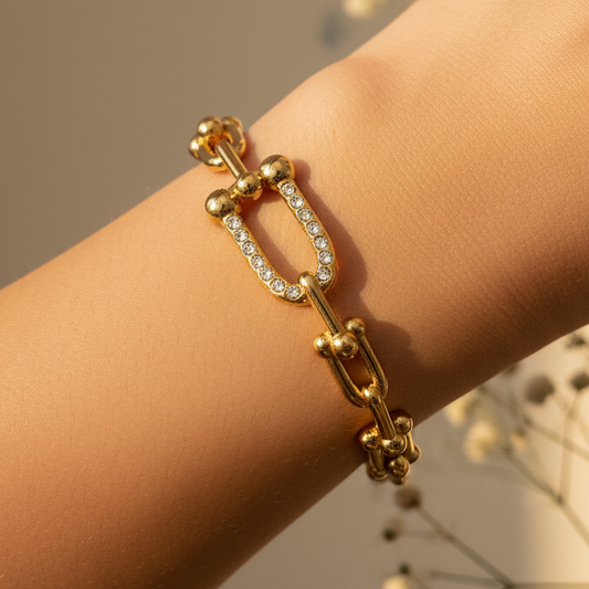 Gold AD Studded Cuff Bracelet