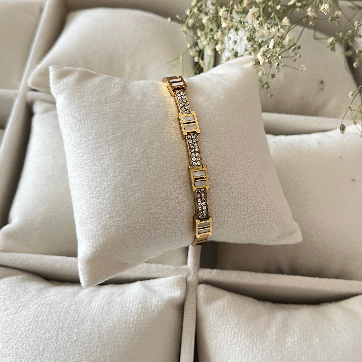 White AD Studded Cuff Bracelet