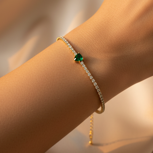 Green Heart Tennis Chain Bracelet