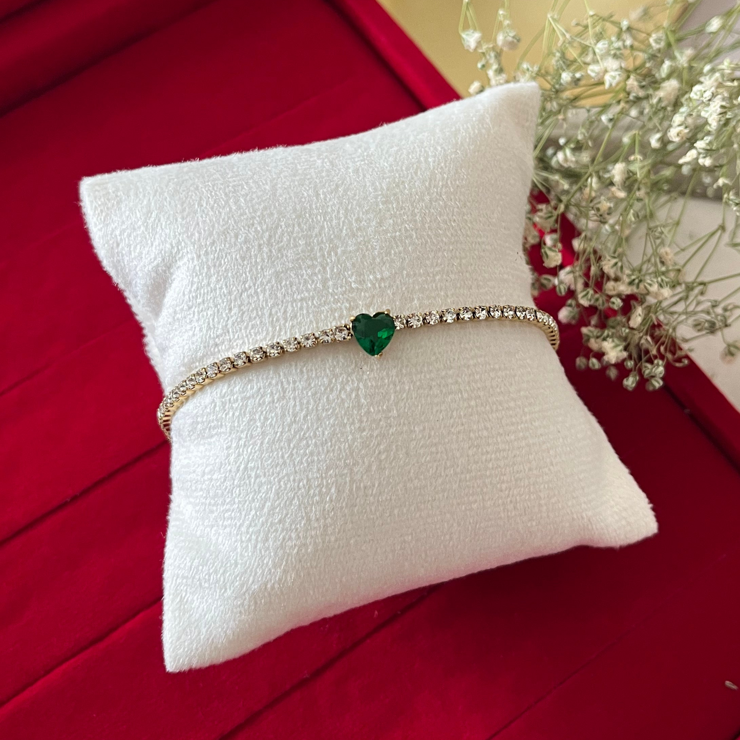 Green Heart Tennis Chain Bracelet