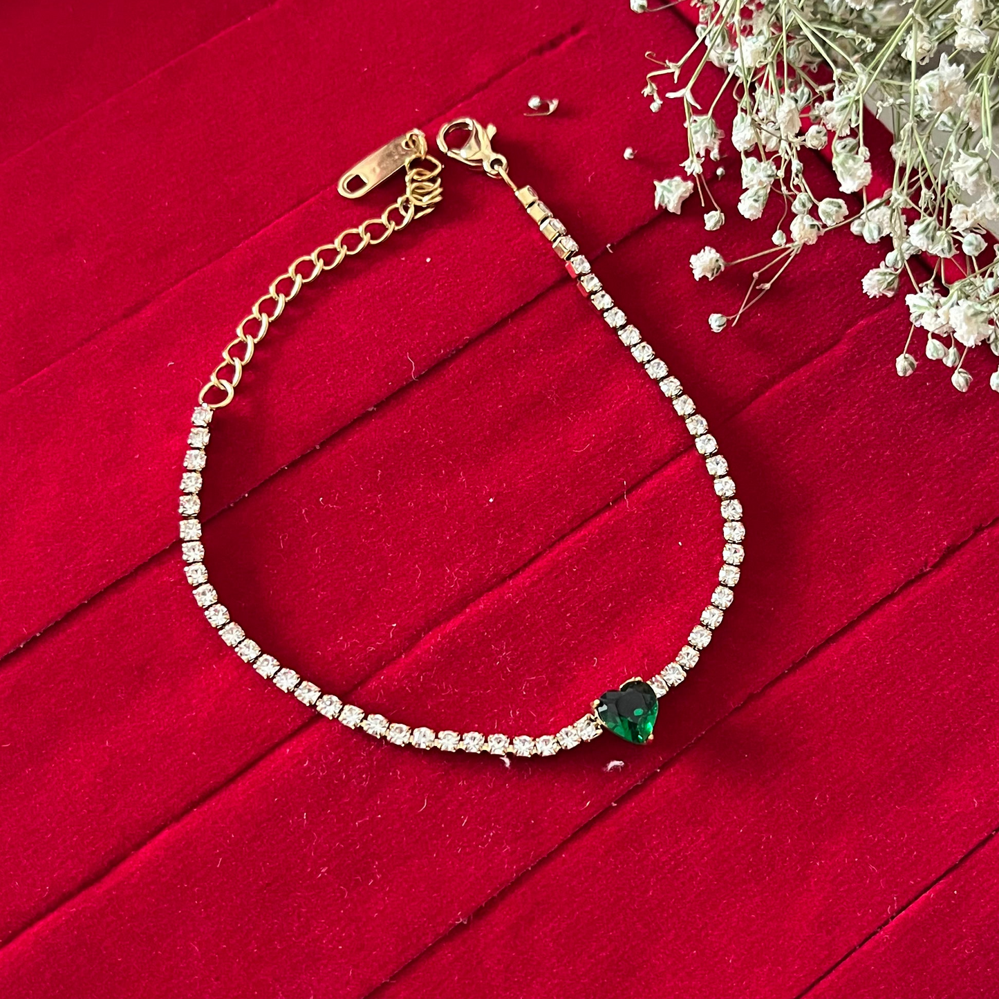 Green Heart Tennis Chain Bracelet