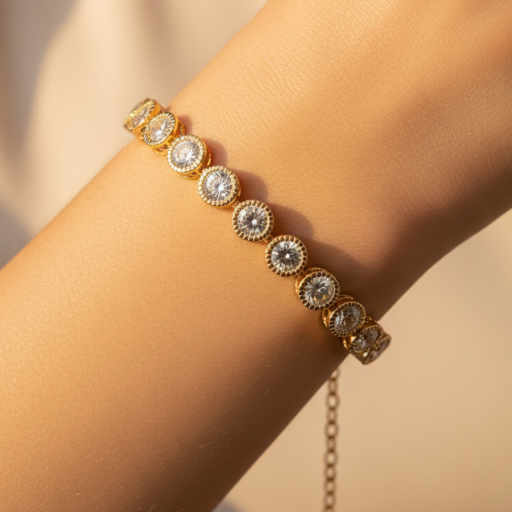 White Stone Gold Chain Bracelet
