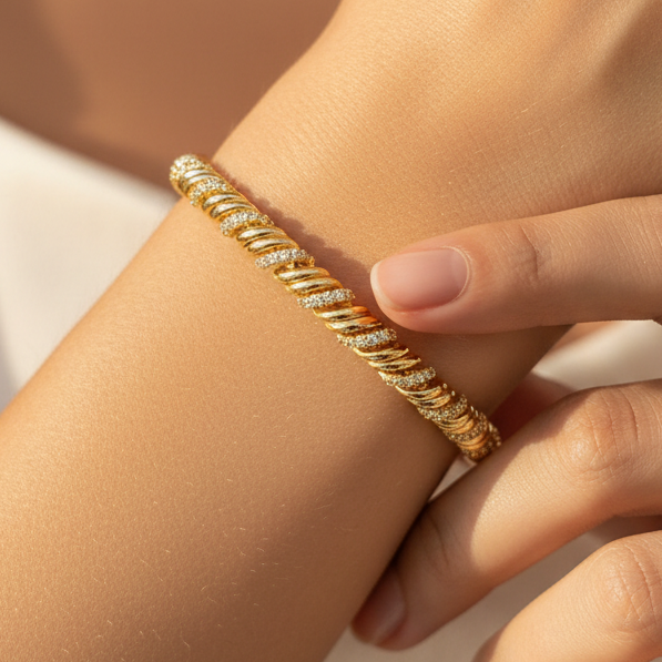 AD Studded Gold Chain Bracelet