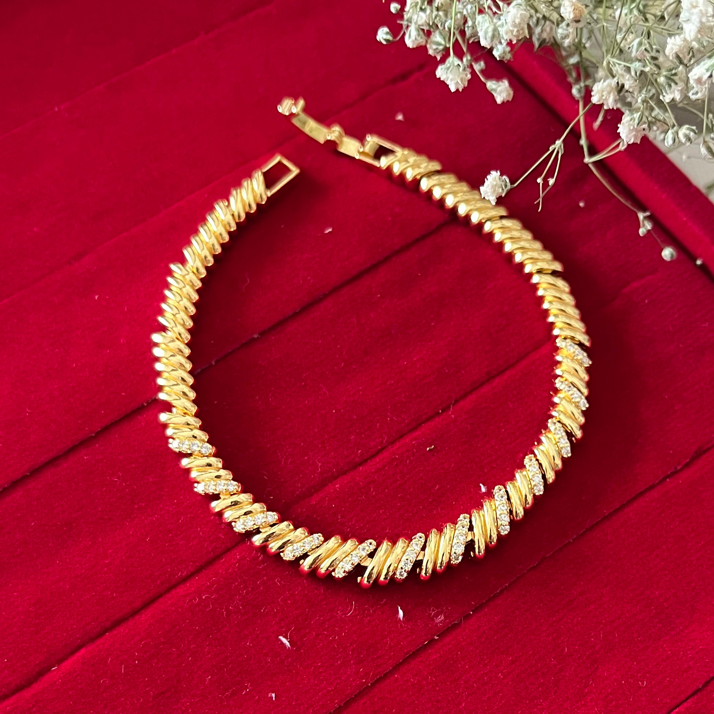 AD Studded Gold Chain Bracelet