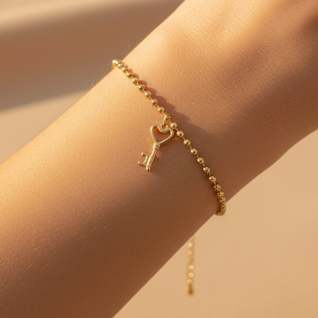 Gold Heart Key Chain Bracelet