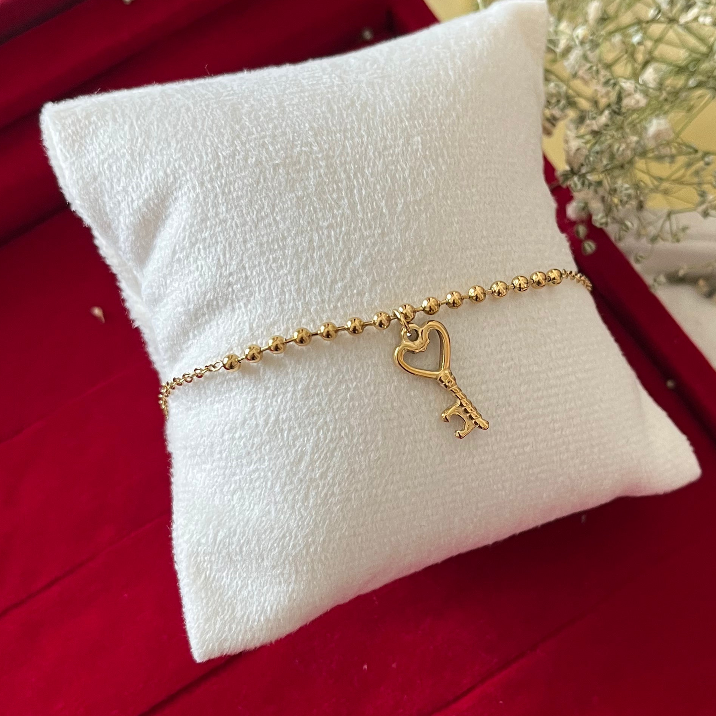 Gold Heart Key Chain Bracelet