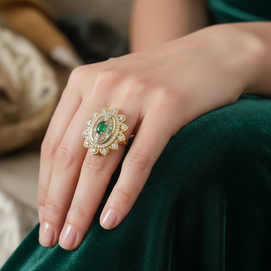 Green Stone Zircon Ring