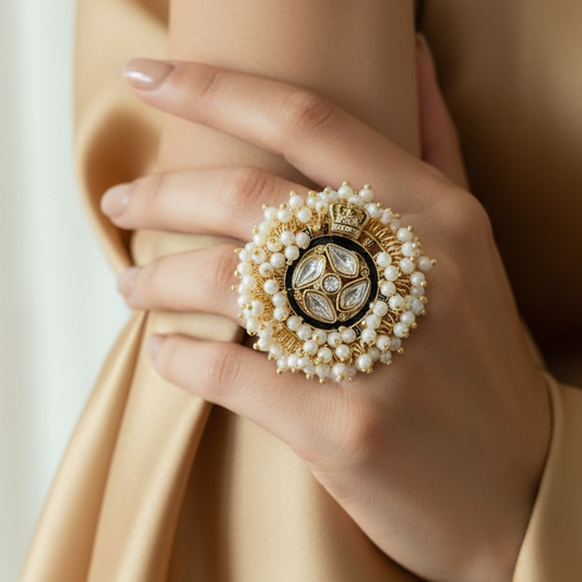 Kundan Pearl Statement Ring