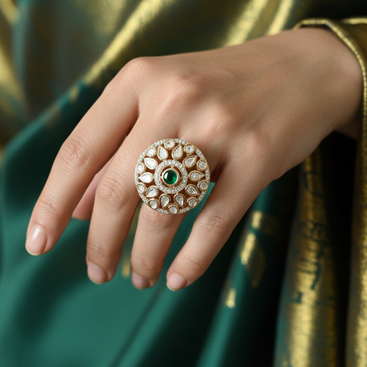 Green Stone Kundan Ring