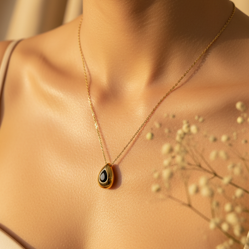 Black Stone Chain Necklace