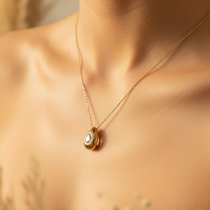 Pink Stone Chain Necklace