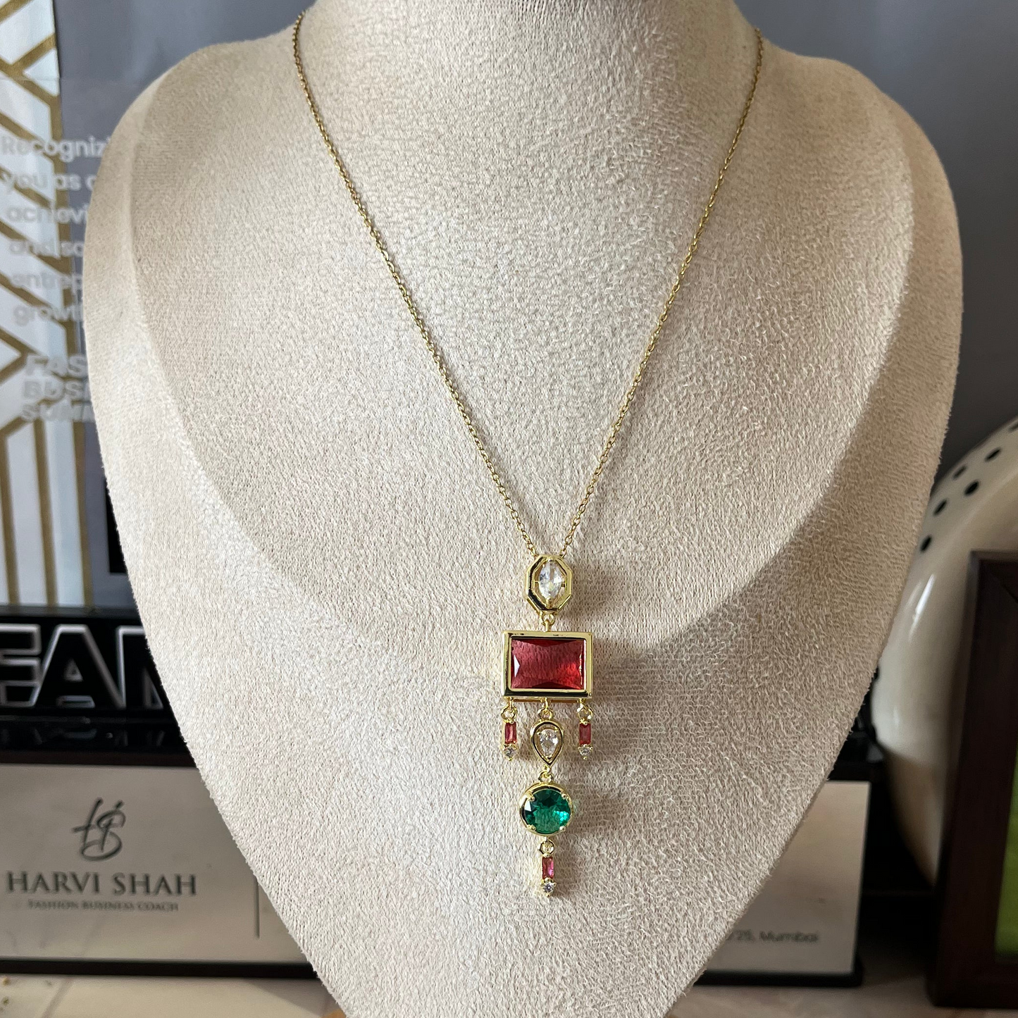 Red Stone Drop Chain Necklace