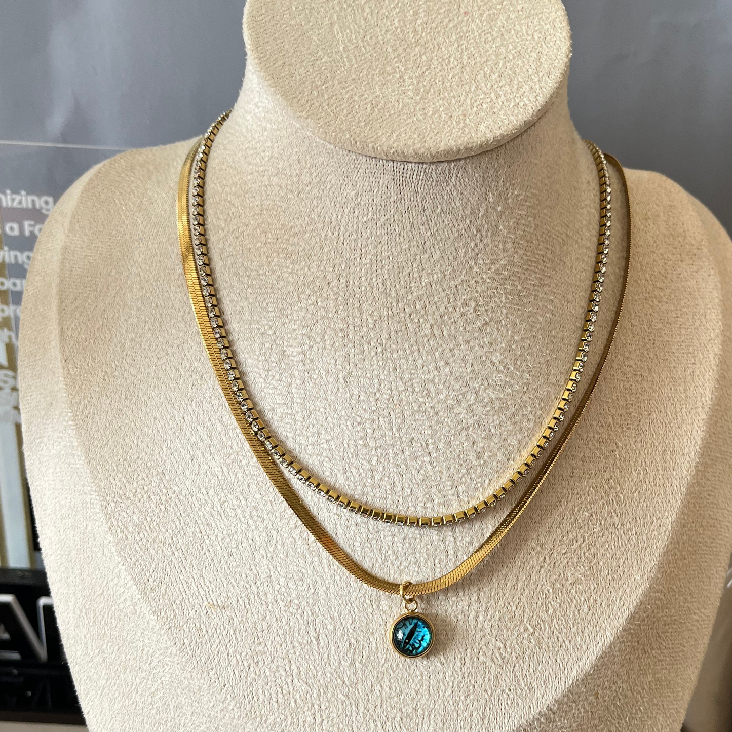 Evil Eye Double Layered Chain Necklace