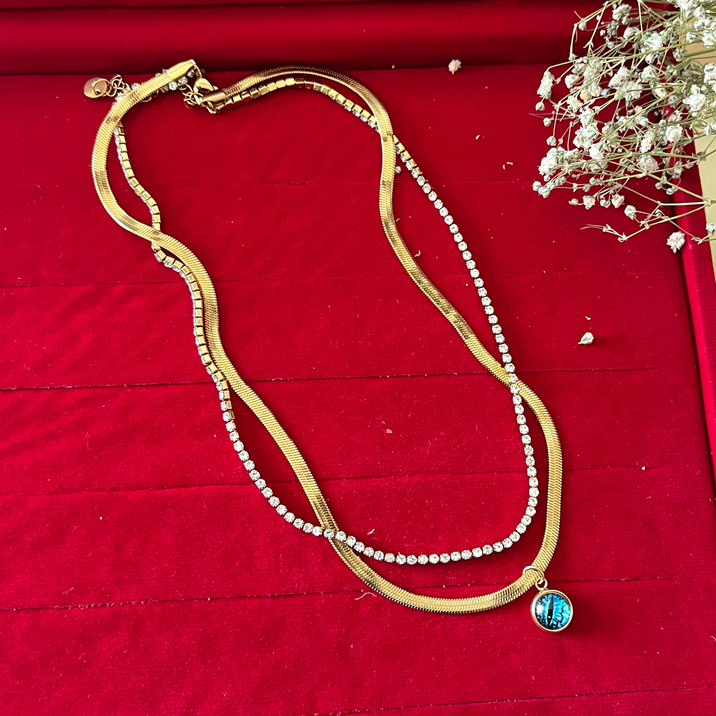 Evil Eye Double Layered Chain Necklace