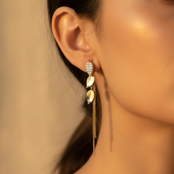 Gold Leaf Tassel Earring