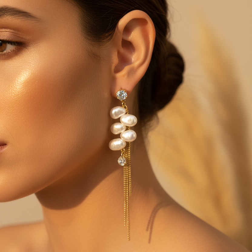 White Pearl Tassel Earring