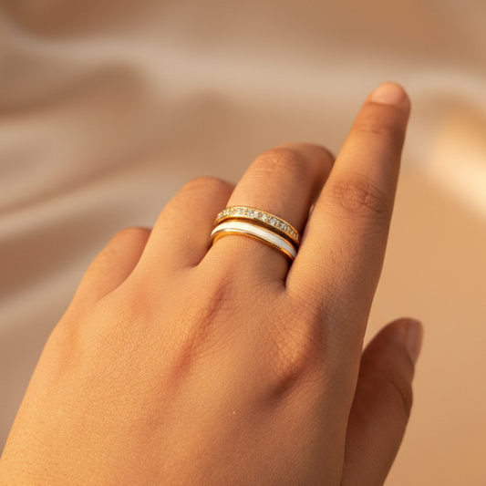 White AD Curvy  Ring