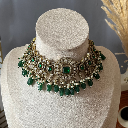 Green Beads Polki Necklace