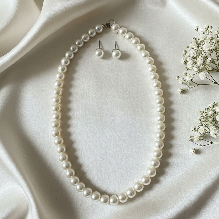 Single line Pearl Necklace Set