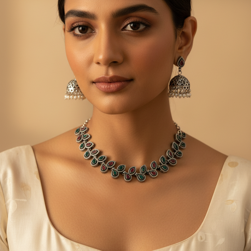 Sleek Leaf Necklace Set