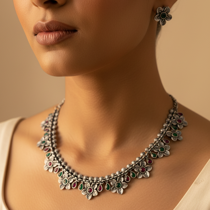 Multicolor Flower Necklace Set