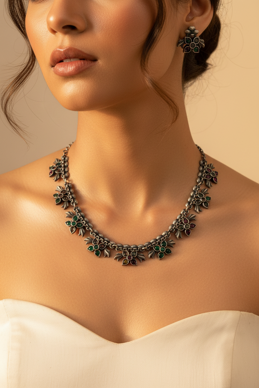 Multicolor Flower Necklace Set