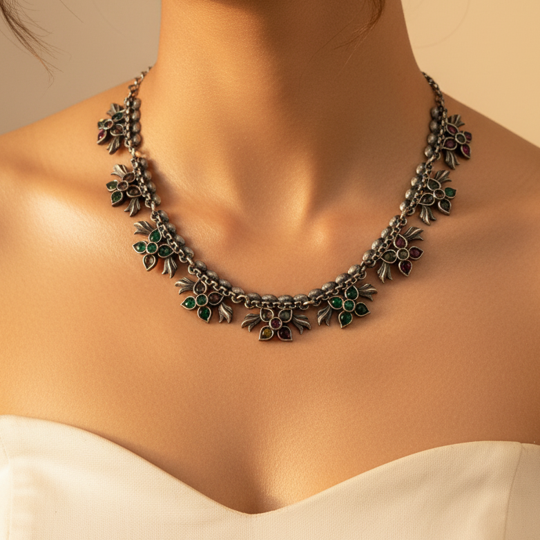 Multicolor Flower Necklace Set