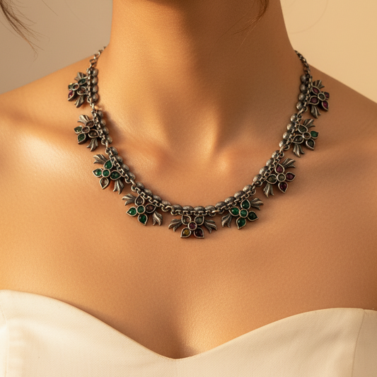 Multicolor Flower Necklace Set