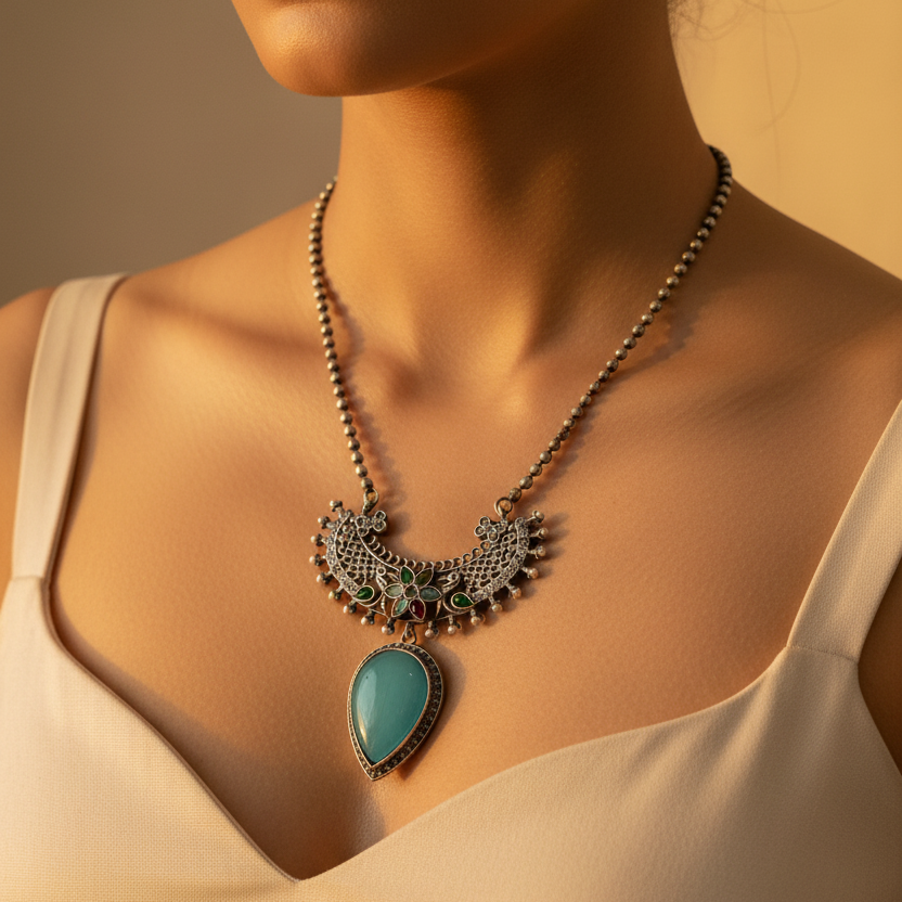 Blue Mid Lenght Necklace Set