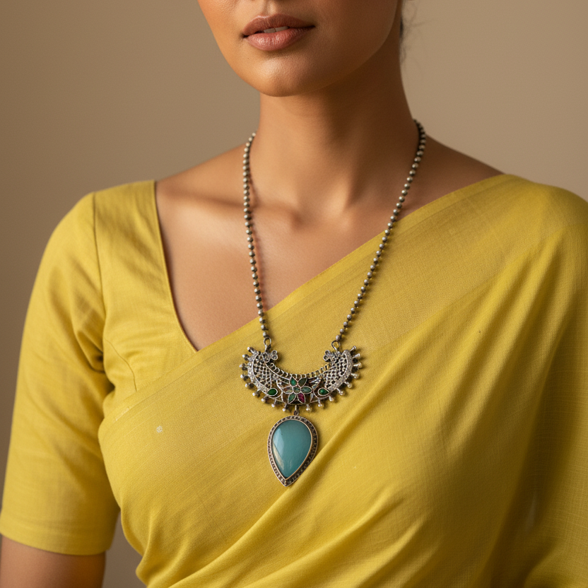 Blue Mid Lenght Necklace Set