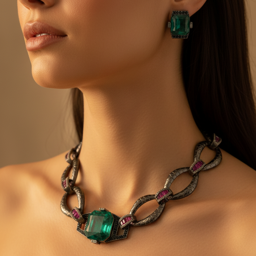 Doublet Stone Choker Necklace Set