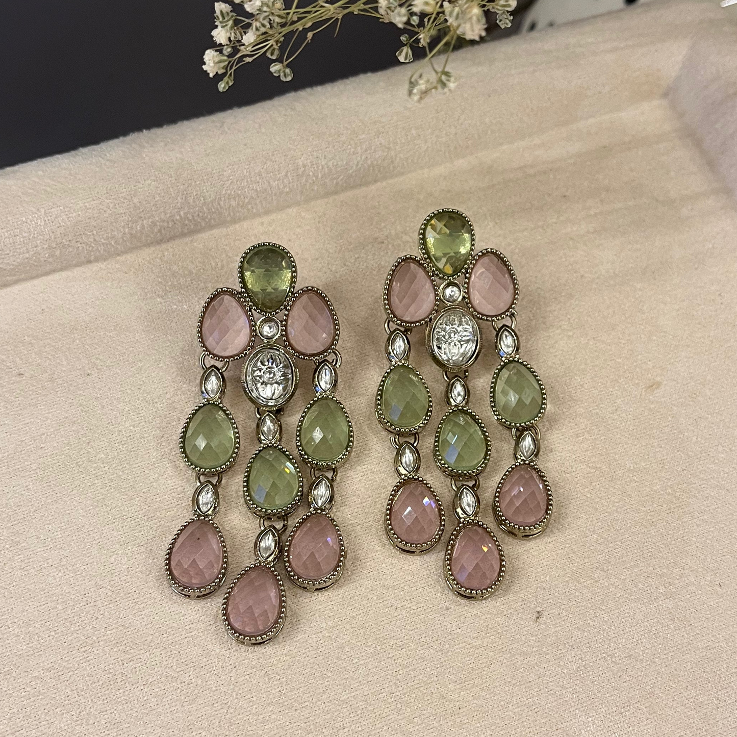 Pink & Mint Dangler Earrings