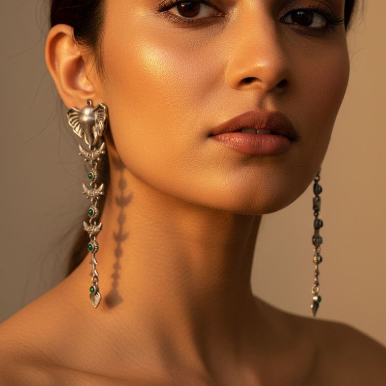 Silver Elephant Drop Earrings