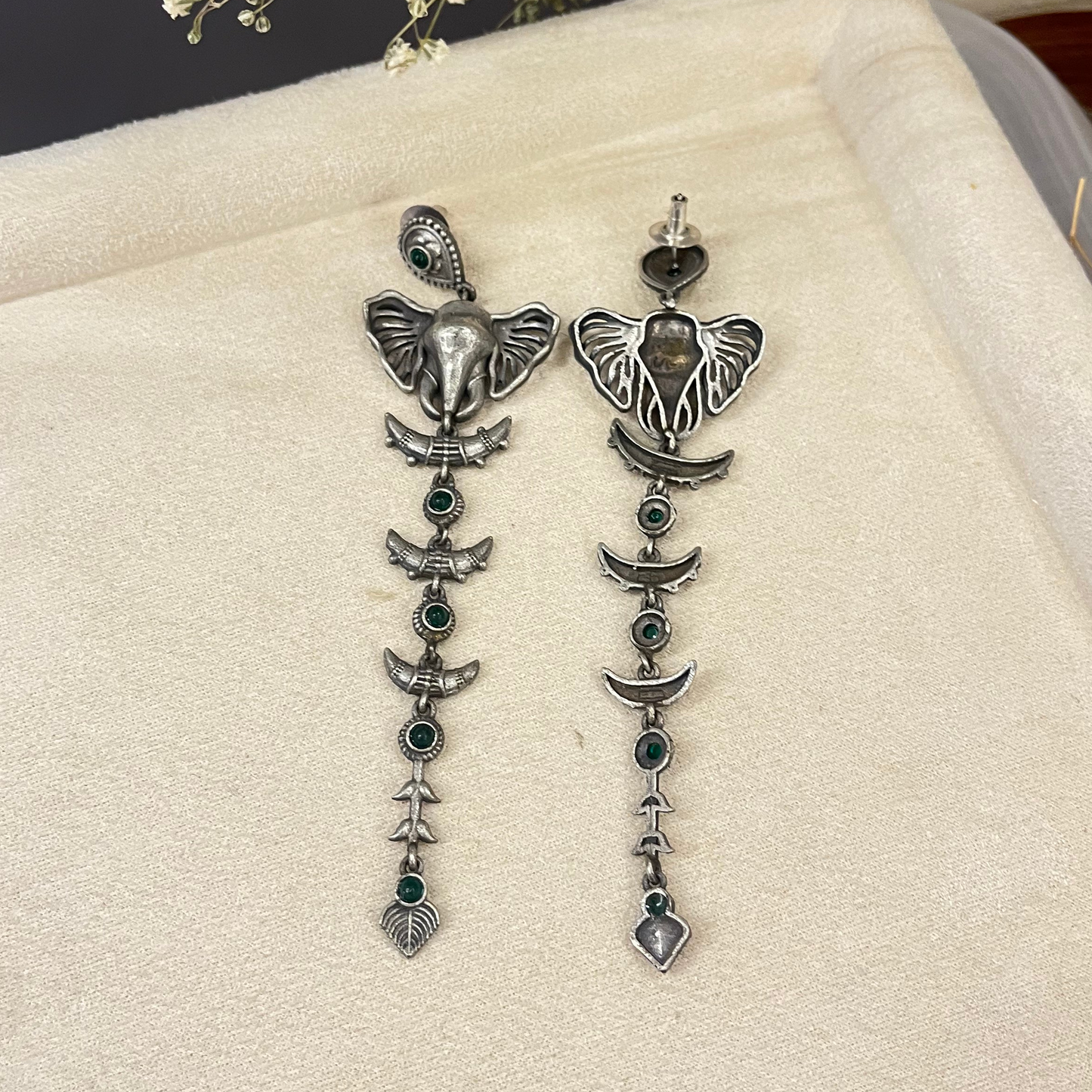 Silver Elephant Drop Earrings