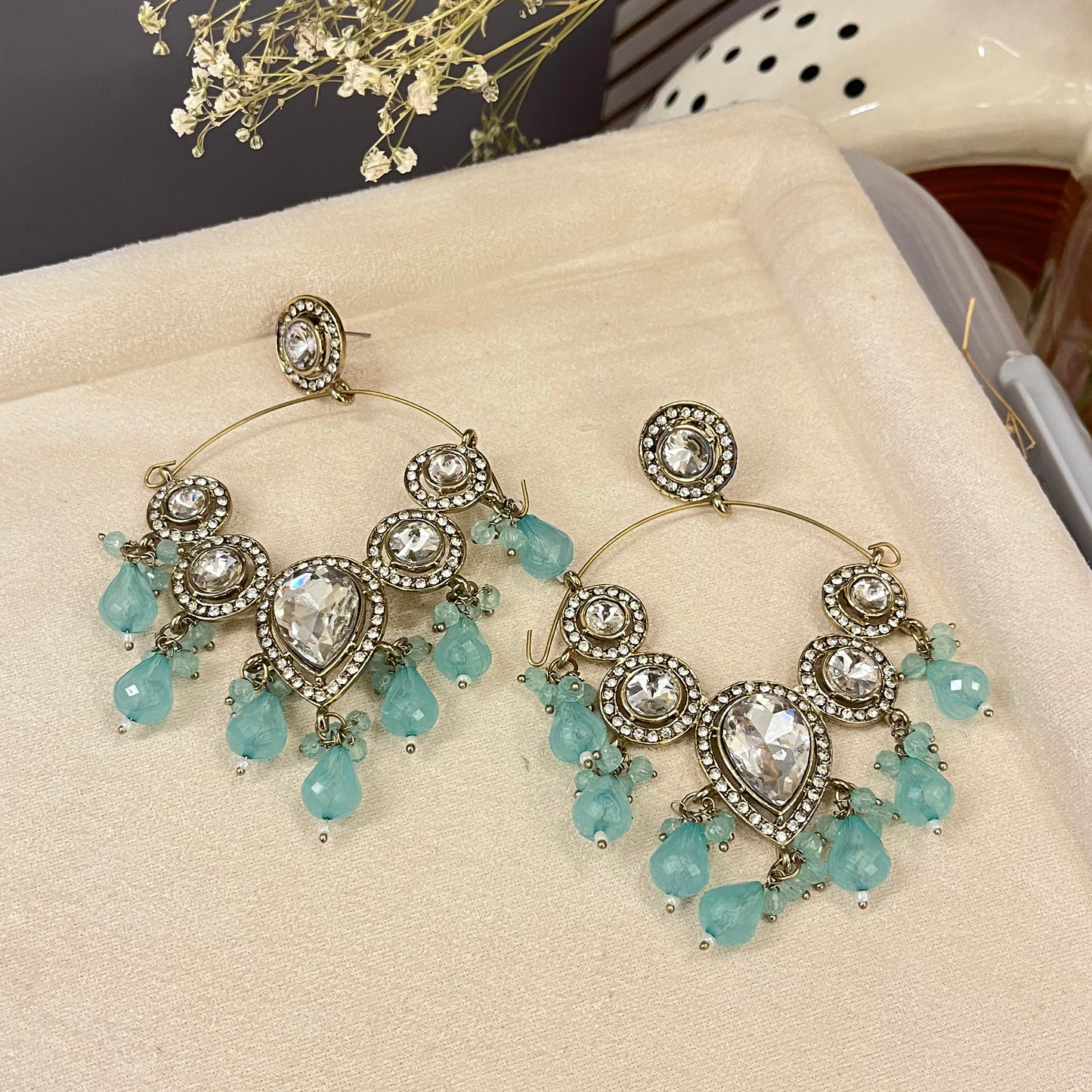 Kundan Beads Chandbali Earrings