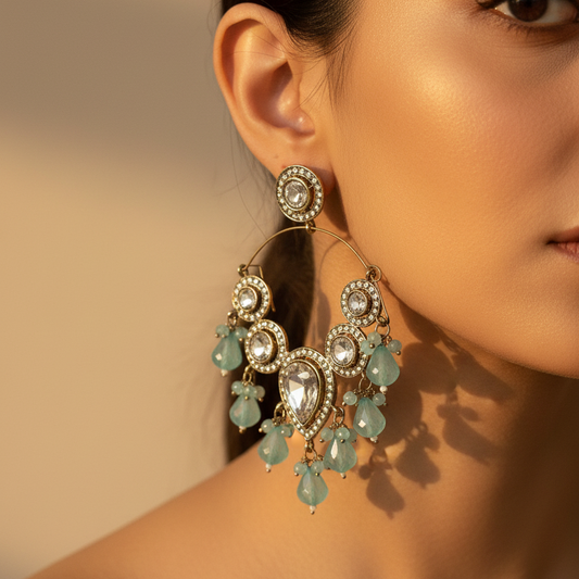 Kundan Beads Chandbali Earrings