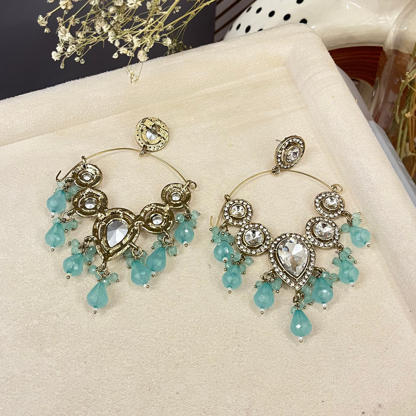Kundan Beads Chandbali Earrings