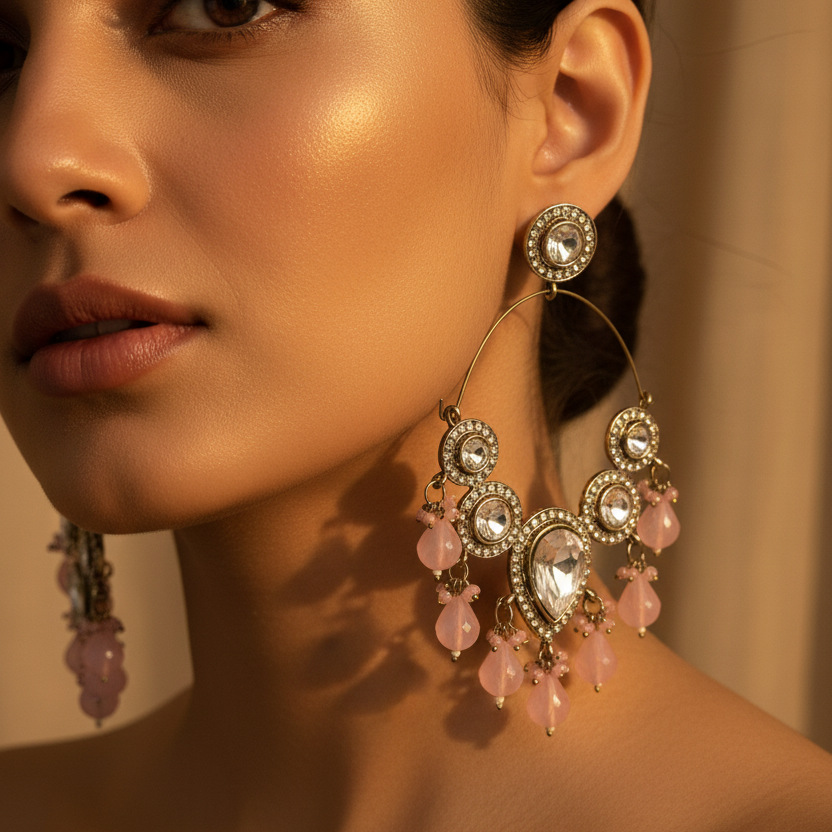 Kundan Beads Chandbali Earrings